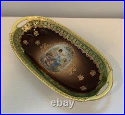 VTG Victorian German Bavarian Hand Painted Porcelain Serving Tray Gilt Signed