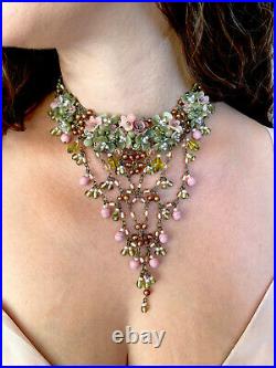 Vee Shaped Beaded COLLEEN TOLAND VINTAGE NECKLACE in Victorian Rose, signed