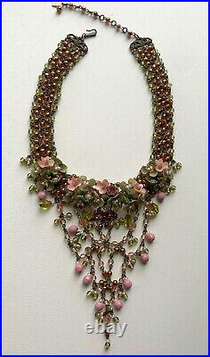 Vee Shaped Beaded COLLEEN TOLAND VINTAGE NECKLACE in Victorian Rose, signed