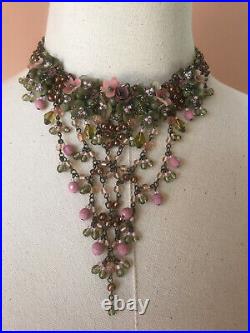 Vee Shaped Beaded COLLEEN TOLAND VINTAGE NECKLACE in Victorian Rose, signed