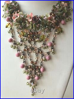 Vee Shaped Beaded COLLEEN TOLAND VINTAGE NECKLACE in Victorian Rose, signed