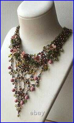 Vee Shaped Beaded COLLEEN TOLAND VINTAGE NECKLACE in Victorian Rose, signed