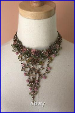 Vee Shaped Beaded COLLEEN TOLAND VINTAGE NECKLACE in Victorian Rose, signed