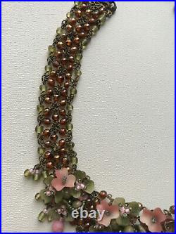 Vee Shaped Beaded COLLEEN TOLAND VINTAGE NECKLACE in Victorian Rose, signed