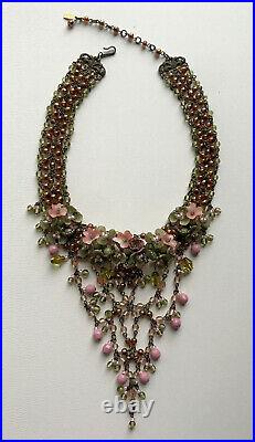 Vee Shaped Beaded COLLEEN TOLAND VINTAGE NECKLACE in Victorian Rose, signed