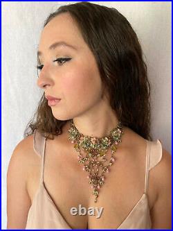 Vee Shaped Beaded COLLEEN TOLAND VINTAGE NECKLACE in Victorian Rose, signed