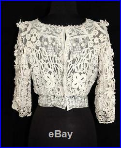Very Rare French Victorian Off White Cotton Hand Made Lace Blouse 38 Bust