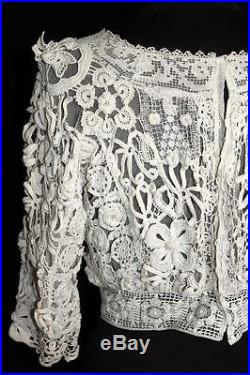 Very Rare French Victorian Off White Cotton Hand Made Lace Blouse 38 Bust