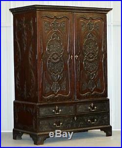 Very Rare Hand Carved Edward & Roberts Circa 1880 Armoire Wardrobe With Drawers