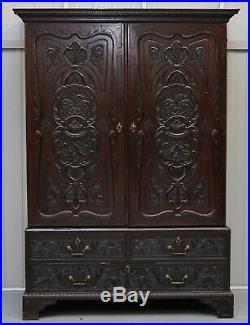 Very Rare Hand Carved Edward & Roberts Circa 1880 Armoire Wardrobe With Drawers