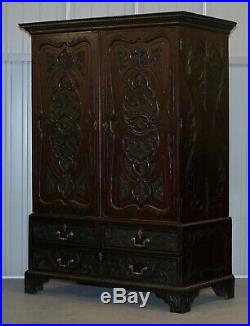Very Rare Hand Carved Edward & Roberts Circa 1880 Armoire Wardrobe With Drawers