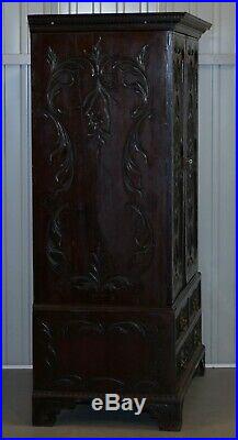 Very Rare Hand Carved Edward & Roberts Circa 1880 Armoire Wardrobe With Drawers