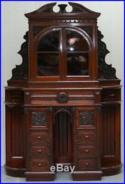 Very Rare Hand Carved Walnut Victorian Cabinet With Drawers Cupboards 188cm Tall