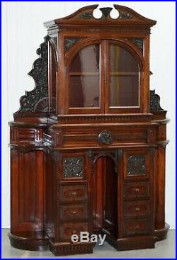 Very Rare Hand Carved Walnut Victorian Cabinet With Drawers Cupboards 188cm Tall