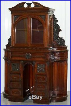 Very Rare Hand Carved Walnut Victorian Cabinet With Drawers Cupboards 188cm Tall