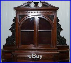 Very Rare Hand Carved Walnut Victorian Cabinet With Drawers Cupboards 188cm Tall