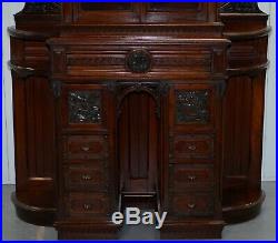 Very Rare Hand Carved Walnut Victorian Cabinet With Drawers Cupboards 188cm Tall