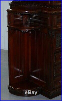 Very Rare Hand Carved Walnut Victorian Cabinet With Drawers Cupboards 188cm Tall