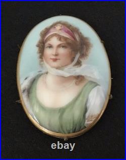 Very rare, Antique Porcelain Brooch, Queen Louise Of Prussia, Hand Painted Gold