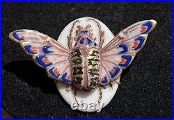 Very unusual hand painted Victorian porcelain moth beetle butterfly insect