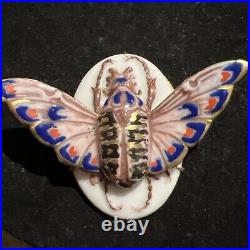 Very unusual hand painted Victorian porcelain moth beetle butterfly insect
