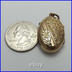 Victorian14K GF Hand Engraved Enamel Mourning Double Photo Locket Charm Pendant