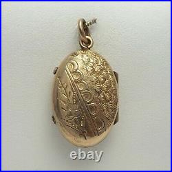 Victorian14K GF Hand Engraved Enamel Mourning Double Photo Locket Charm Pendant