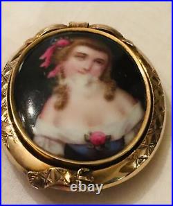 Victorian14k Miniature Portrait Frame Brooch Cameo Pendant Antique Restore