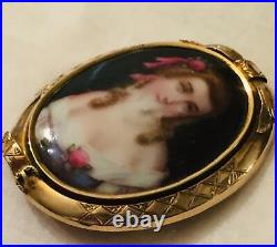 Victorian14k Miniature Portrait Frame Brooch Cameo Pendant Antique Restore