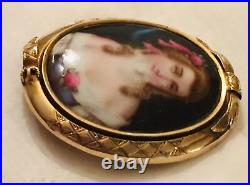 Victorian14k Miniature Portrait Frame Brooch Cameo Pendant Antique Restore