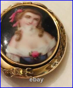 Victorian14k Miniature Portrait Frame Brooch Cameo Pendant Antique Restore