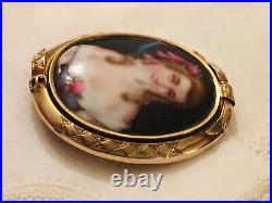 Victorian14k Miniature Portrait Frame Brooch Cameo Pendant Antique Restore