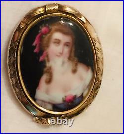 Victorian14k Miniature Portrait Frame Brooch Cameo Pendant Antique Restore