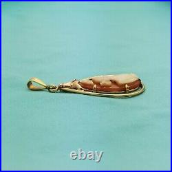 Victorian 10K Gold Hand Carved Cameo Pendant-1900-Antique-Teardrop-Lavalier