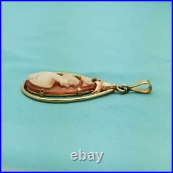 Victorian 10K Gold Hand Carved Cameo Pendant-1900-Antique-Teardrop-Lavalier