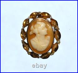 Victorian 10K Gold Mediterranean Conch Shell Cameo Pearl Pin Pendant