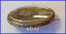 Victorian 10K Yellow Gold Glass Front Photo Lrg Locket Brooch Hand Colored Photo
