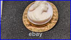 Victorian 10k Gold Classical Motif Hand-Carved Shell Cameo Brooch 2 Tone Gold