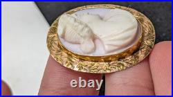 Victorian 10k Gold Classical Motif Hand-Carved Shell Cameo Brooch 2 Tone Gold