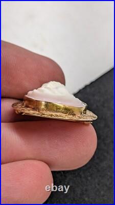 Victorian 10k Gold Classical Motif Hand-Carved Shell Cameo Brooch 2 Tone Gold