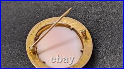 Victorian 10k Gold Classical Motif Hand-Carved Shell Cameo Brooch 2 Tone Gold