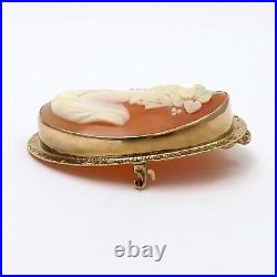 Victorian 10k Gold Hand Carved Frame Conch Shell Cameo Brooch Pin Pendant 8.0gr