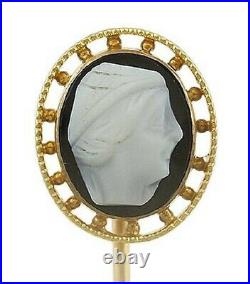 Victorian 10k Gold & Hand Carved Hardstone Cameo Stickpin