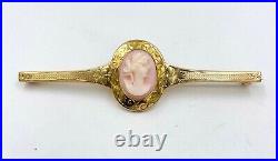 Victorian 10k Yellow Gold hand etched Cameo Pin Brooch medallion