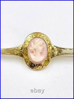 Victorian 10k Yellow Gold hand etched Cameo Pin Brooch medallion