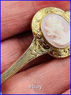 Victorian 10k Yellow Gold hand etched Cameo Pin Brooch medallion