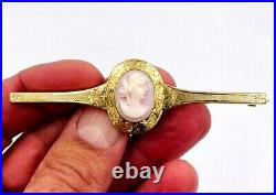 Victorian 10k Yellow Gold hand etched Cameo Pin Brooch medallion