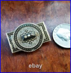 Victorian 12K Gold Enamel Pearl Pendant/Watch Brooch-Etruscan Revival-6.2g