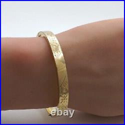 Victorian 12k Gold Filled Hand Etched Floral Flower Bangle Bracelet Hinged 7in