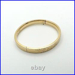 Victorian 12k Gold Filled Hand Etched Floral Flower Bangle Bracelet Hinged 7in